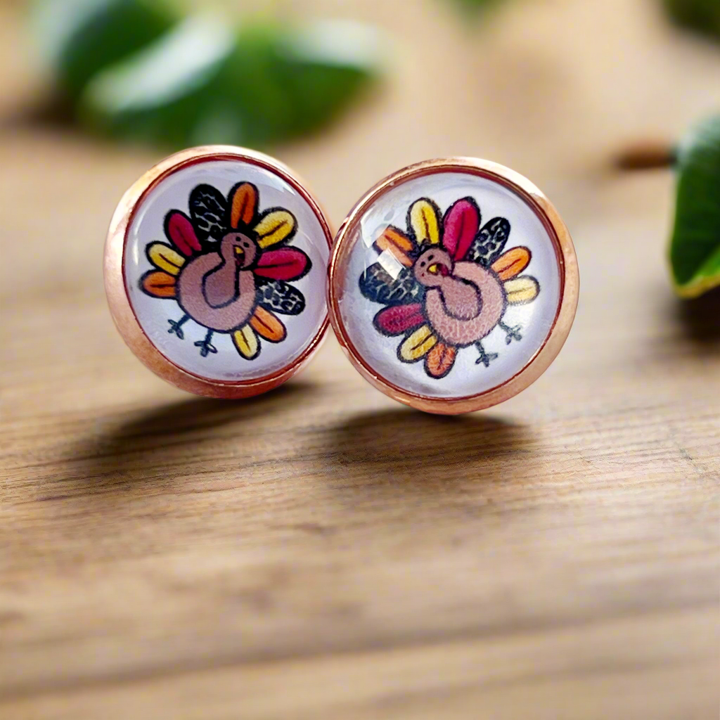 Thanksgiving Turkey Rose Gold Stainless Steel Stud Earring