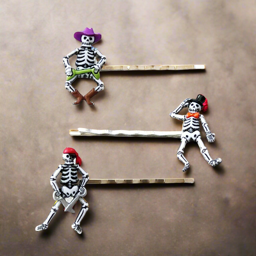 Juego de horquillas para el pelo con esqueletos bailando de Halloween