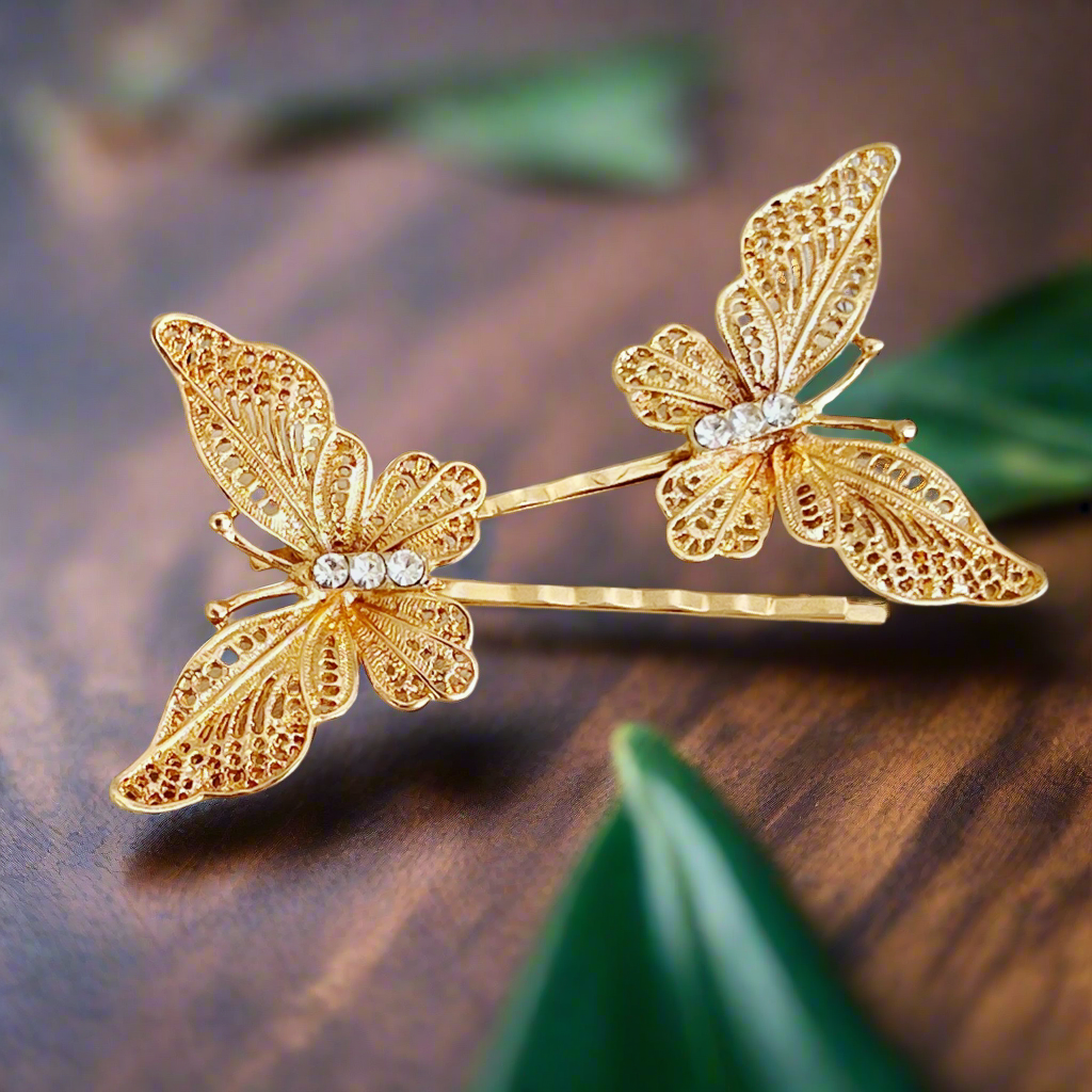Gold Filigree Butterfly Hair Pins - Elegant Boho Hair Accessories