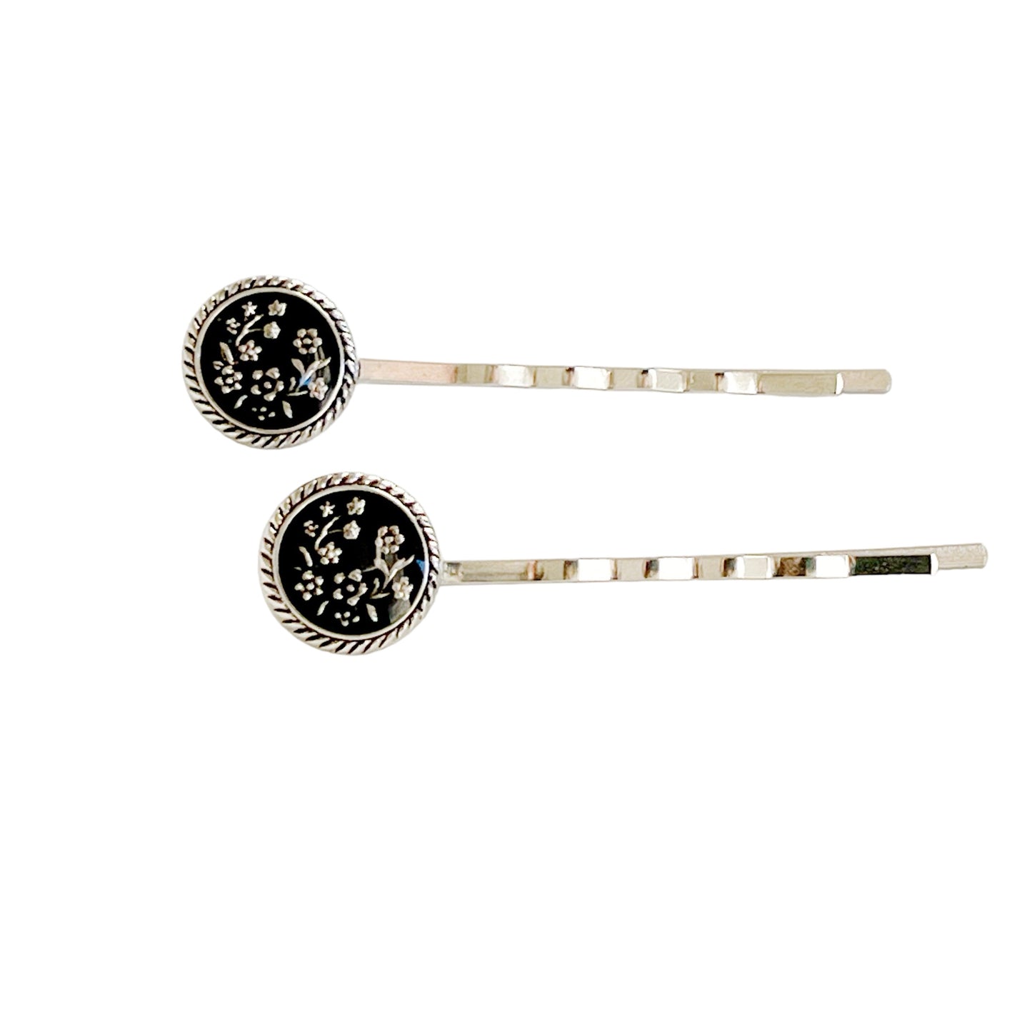 Black & Antiqued Silver Wildflower Hair Pins - Elegant and Versatile Hair Accessories