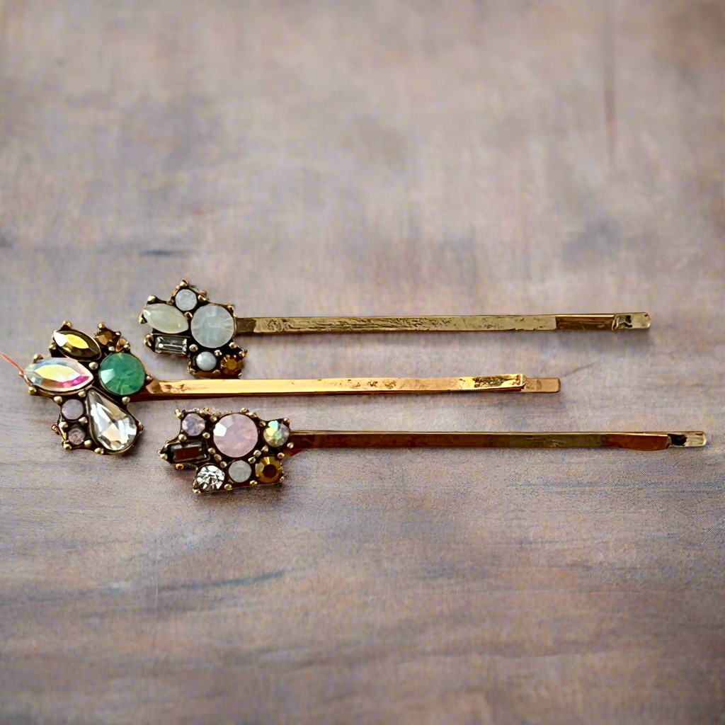 Gold Gemstone Hair Pins – Set of 3 Elegant Accessories