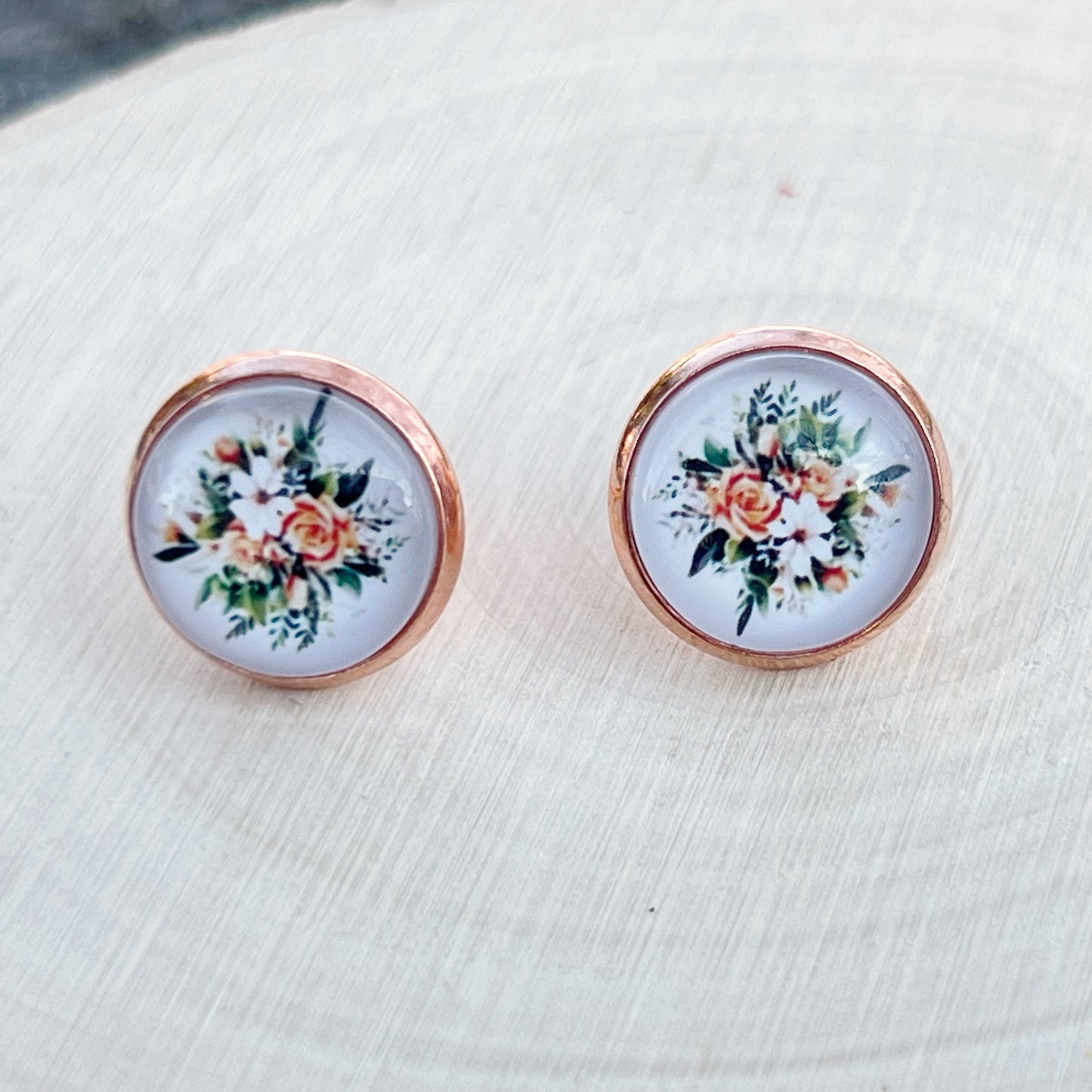 Rose Gold Floral Stud Earrings – Handmade Vintage Cottagecore Jewelry