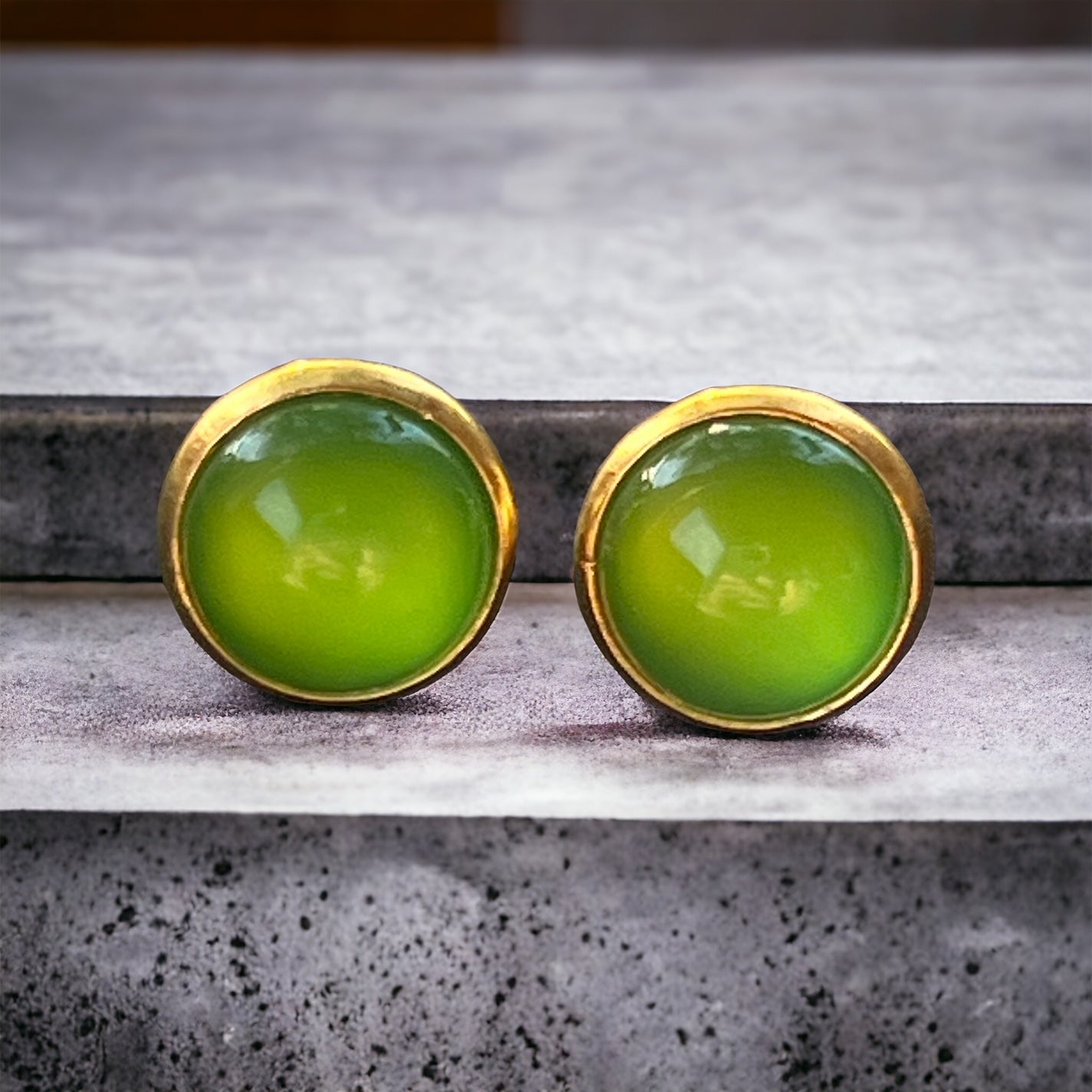 Lime Green Stud Earrings – Glossy Gold Bold Color Jewelry