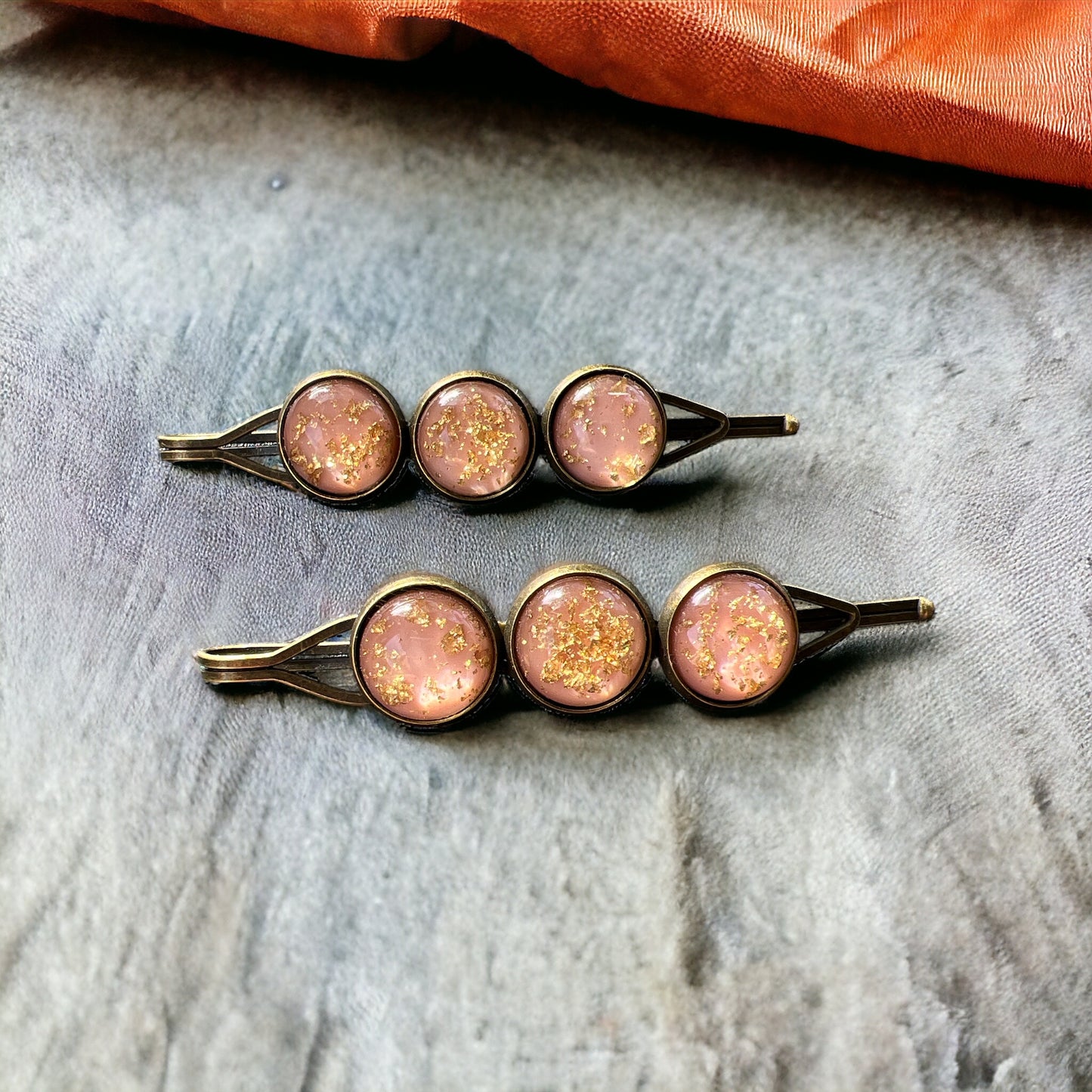 Blush Pink & Gold Foil Hair Pins – Set of 2 Romantic Handmade Accessories