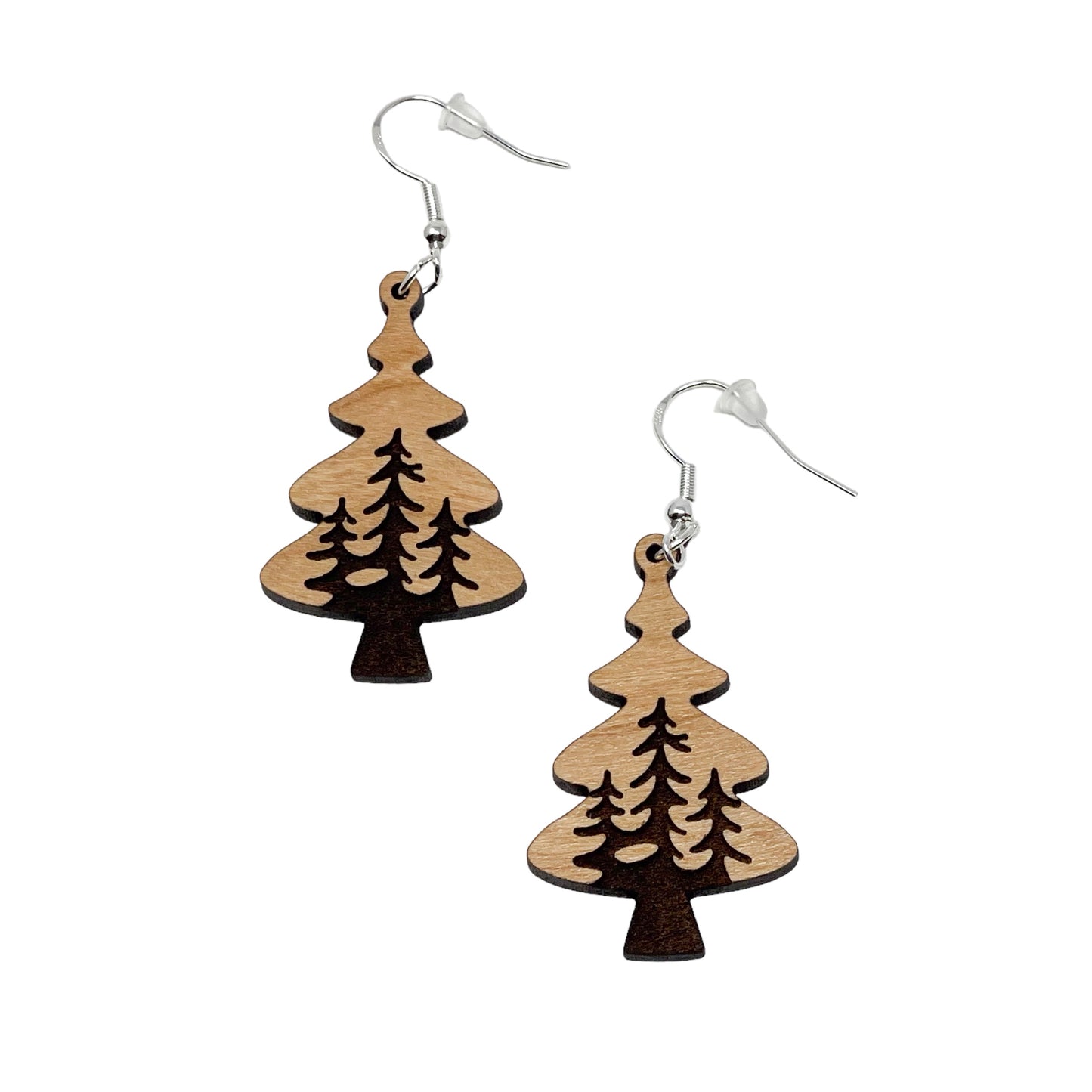 Layered Pine Tree Earrings – Rustic Woodland Forest Jewelry