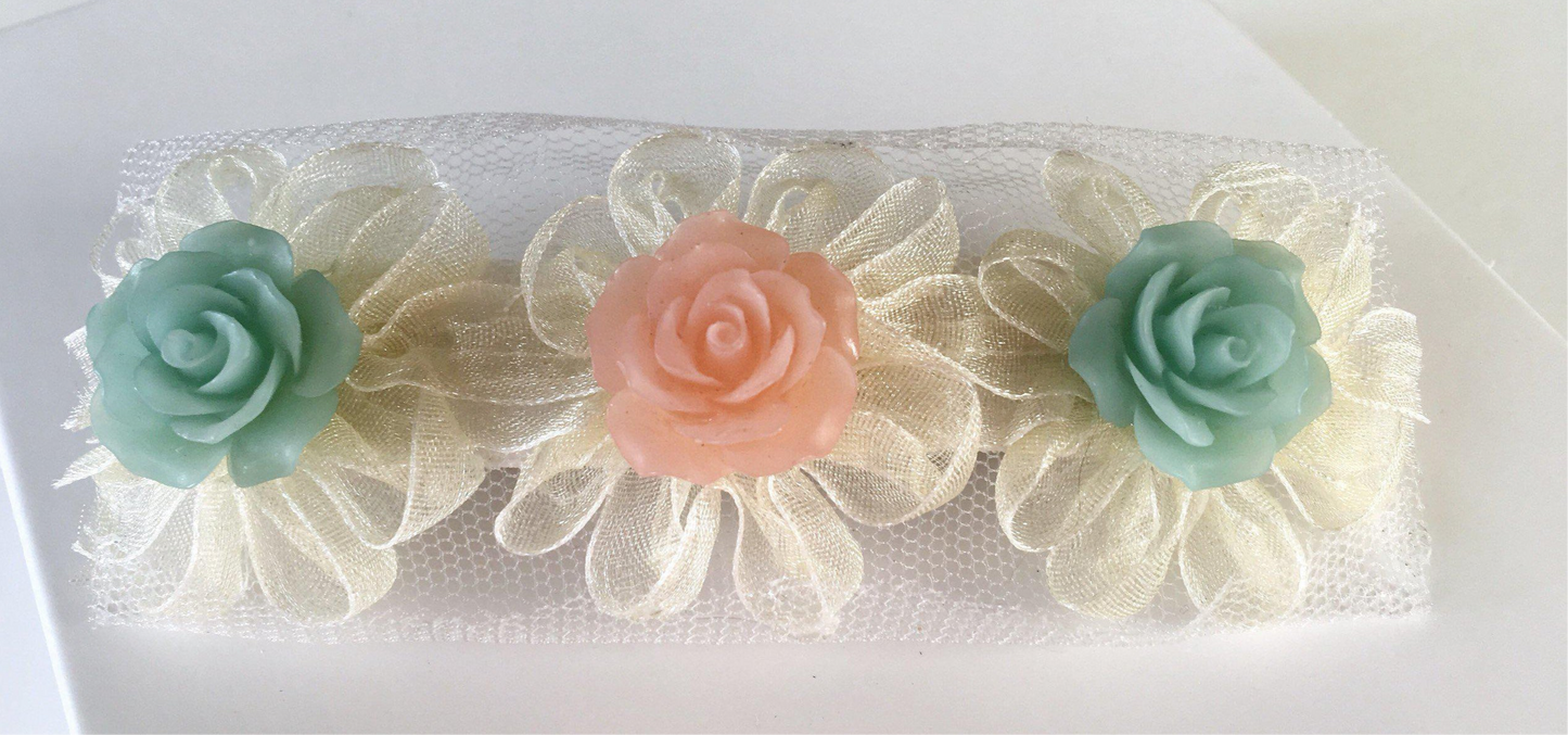 Pink & Mint Rose Hair Clip - Charming Floral Accessory