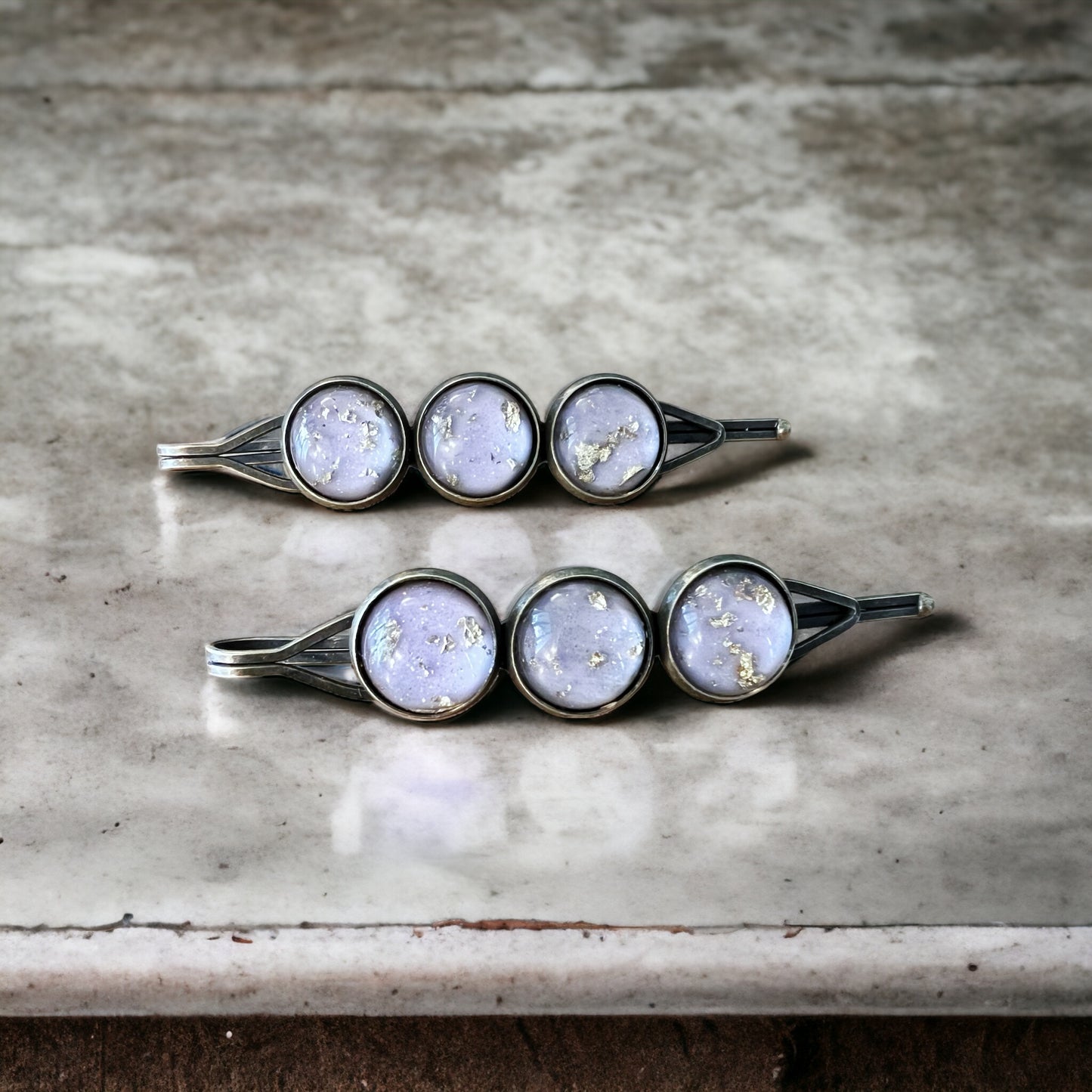 Lilac & Gold Foil Resin Hair Pins – Shimmering Celestial Set of 2