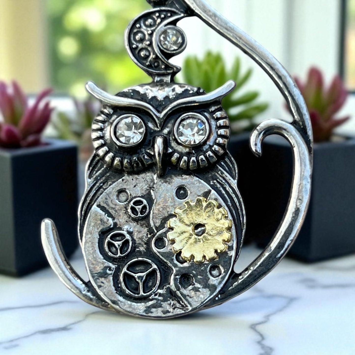 Steampunk Owl Purse Charm – Mixed Metal Gear Keychain