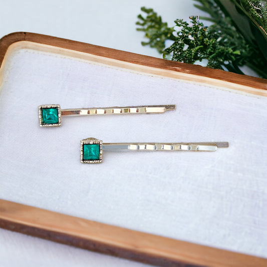 Green Acrylic Square Hair Pins: Boho Chic Accessories for Unique Hairstyles