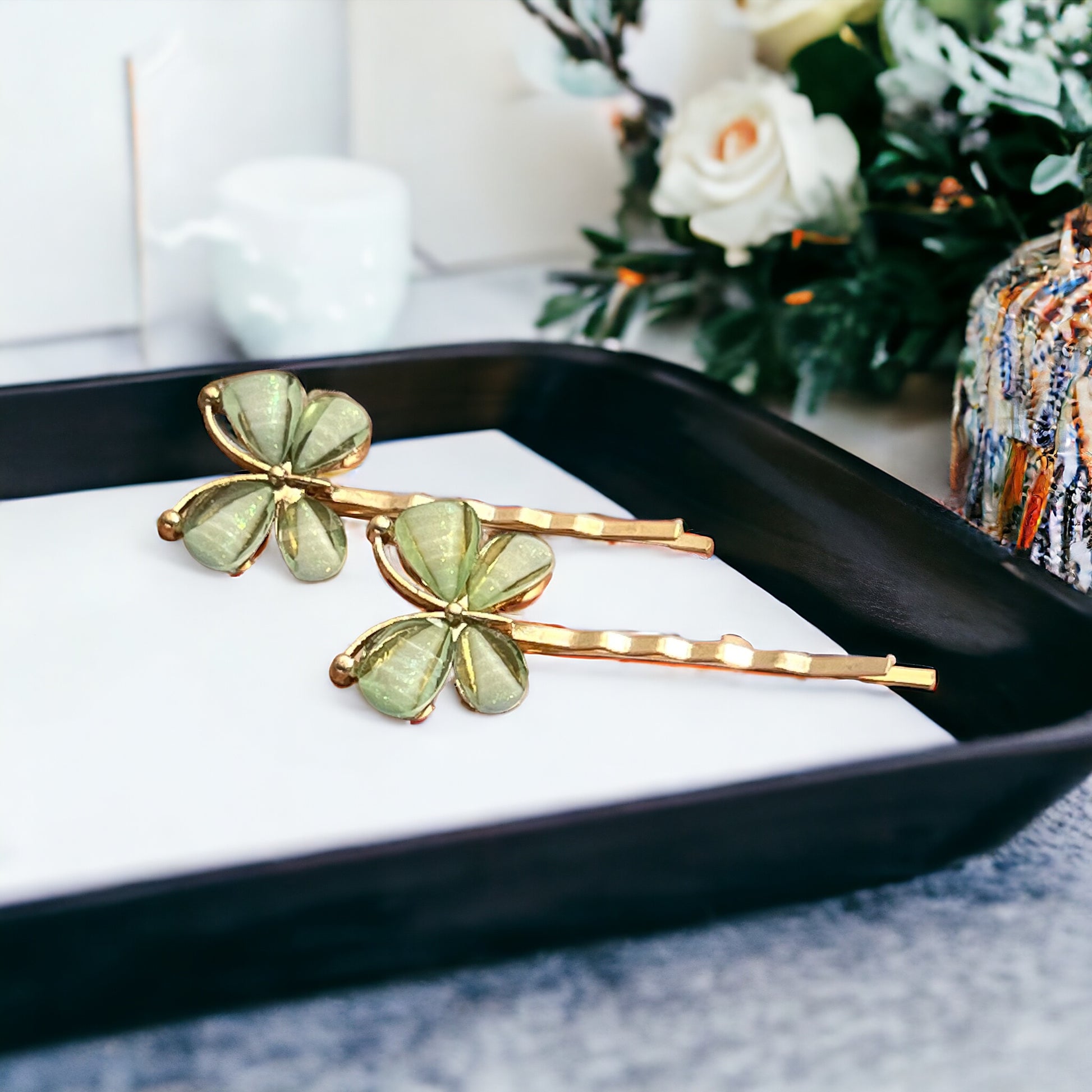 Green Butterfly Hair Pins – Set of 2 Boho Spring Accessories