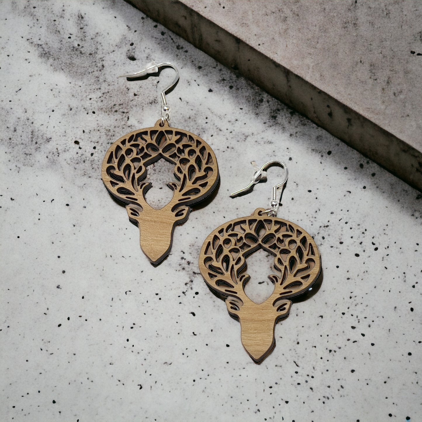 Woodland Deer Antler Earrings – Intricate Boho Forest Jewelry in Wood