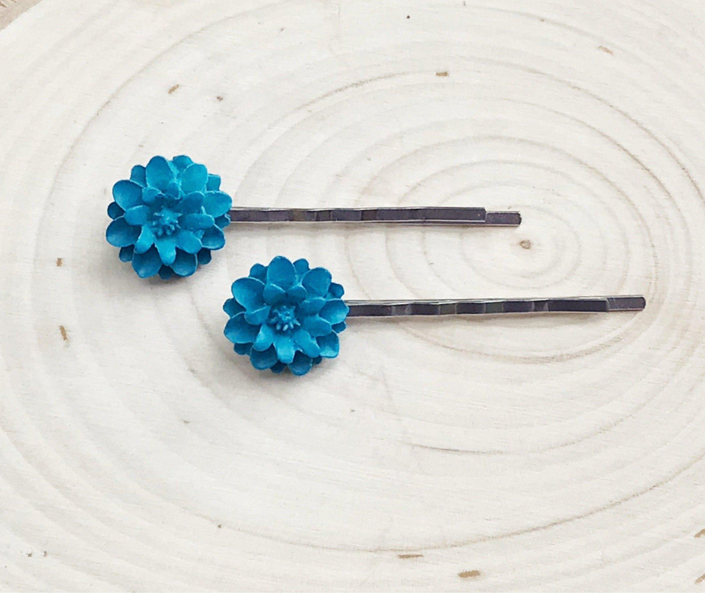 Blue Floral Hair Pins - Elegant Wedding Hair Accessories
