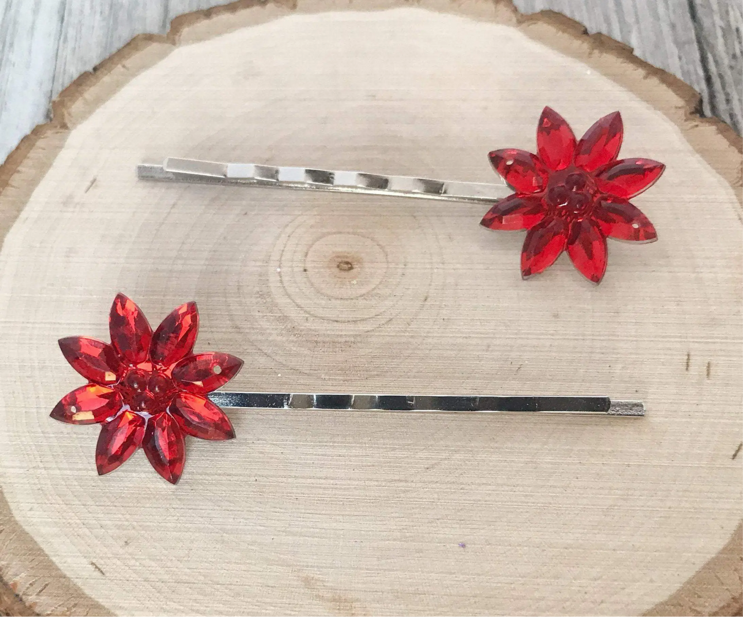 Red Flower Chrysanthemum Hair Pins - Christmas Hair Accessories Be Grace Be Love Boutique