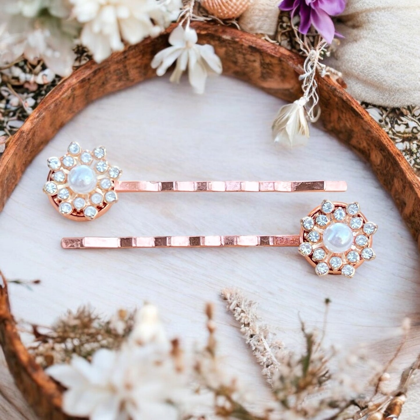 Rose Gold Bridal Hair Pins – Set of 2 Vintage-Inspired Accessories
