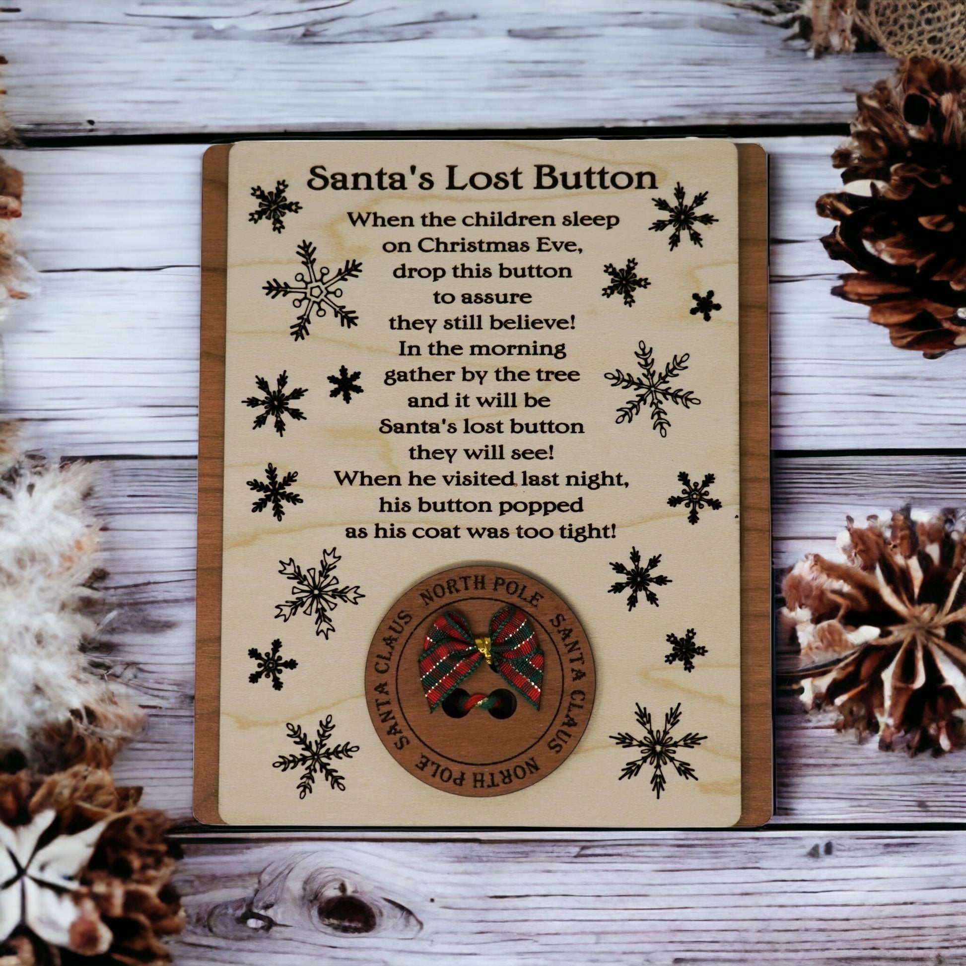 Santas Magical Lost Button, Custom Keepsake Family Gift, Kids Christmas Ornament, Present for Child from Santa, Xmas Traditions for Families