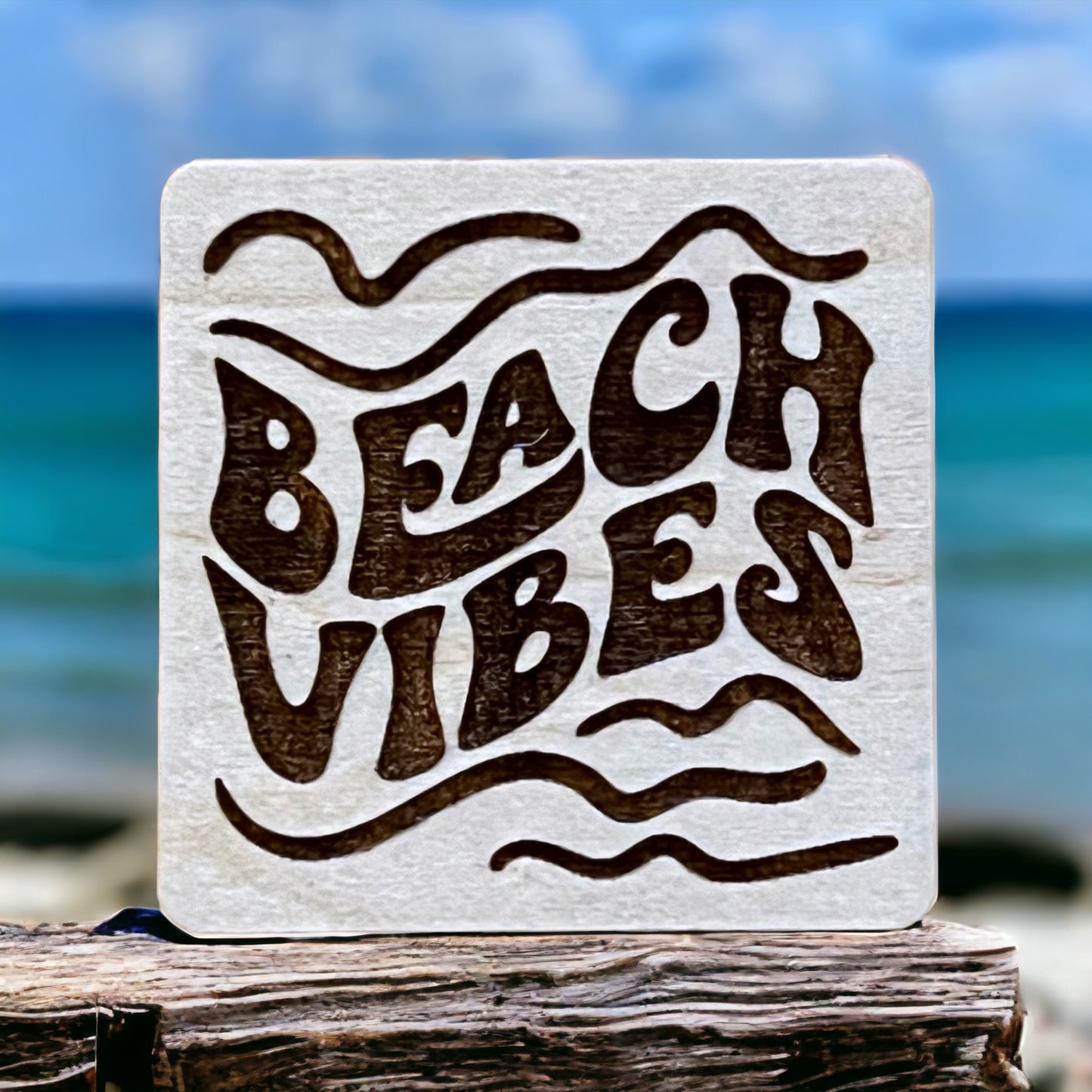 Beach Vibes Magnet – Coastal Boho Wood Decor for Summer Lovers
