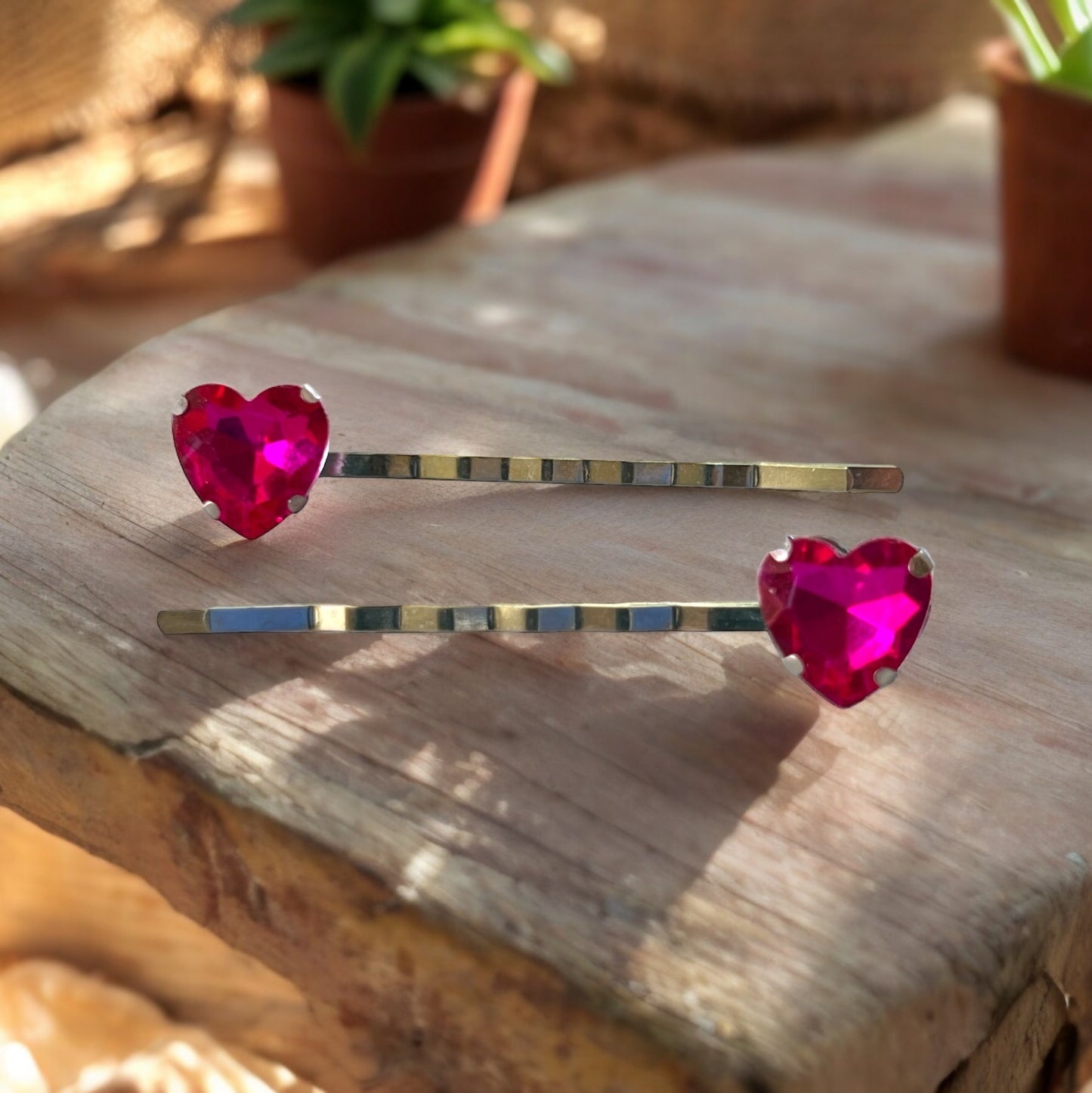 Pink Heart Hair Pins – Set of 2 Romantic Boho Accessories