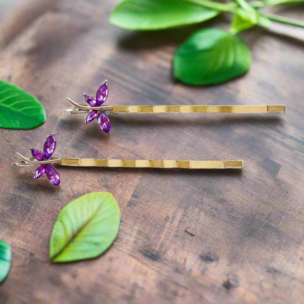 Purple Dragonfly Hair Pins - Rhinestone Dragonfly Bobby Pins