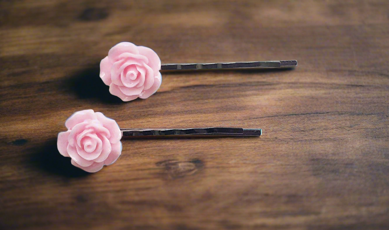 Pink Flower Hair Pins - Boho Floral Bobby Pin Set of 2