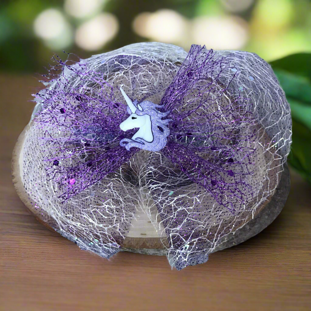 Purple Unicorn Hair Bow with Purple Glitter Tulle