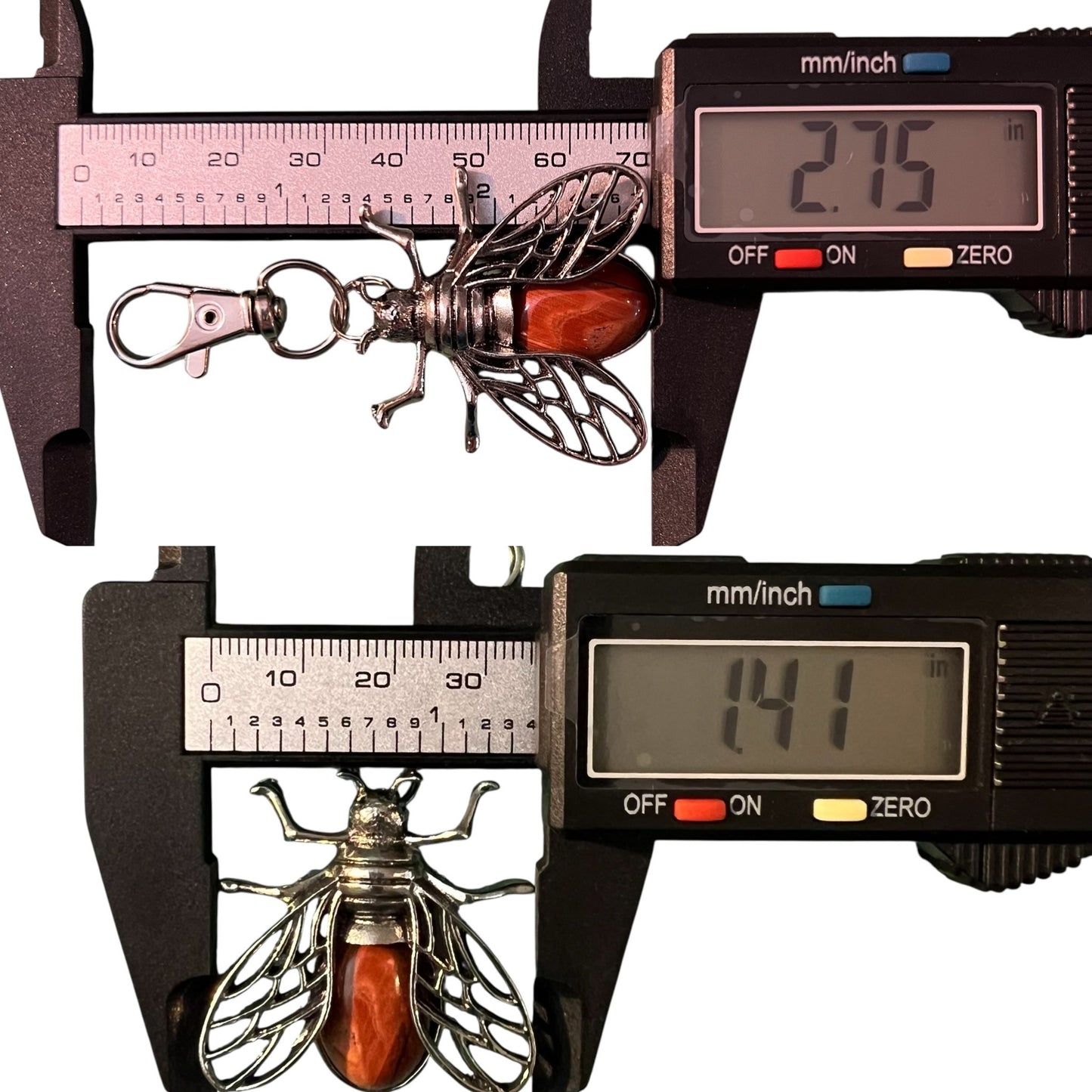 Red Jasper Bee Purse Charm – Silver Boho Bag Keychain Accessory