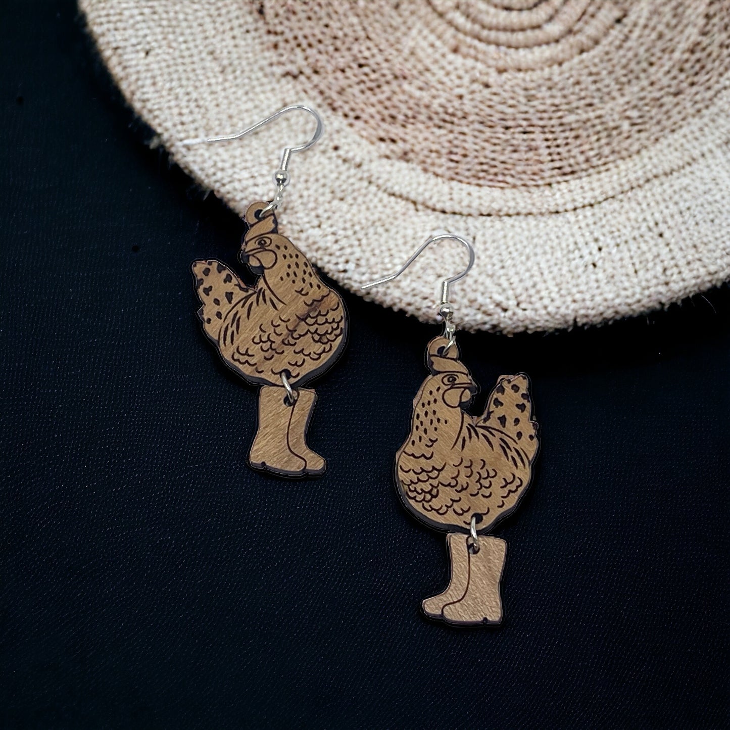 Chicken in Boots Earrings – Quirky Farmhouse Boho Jewelry