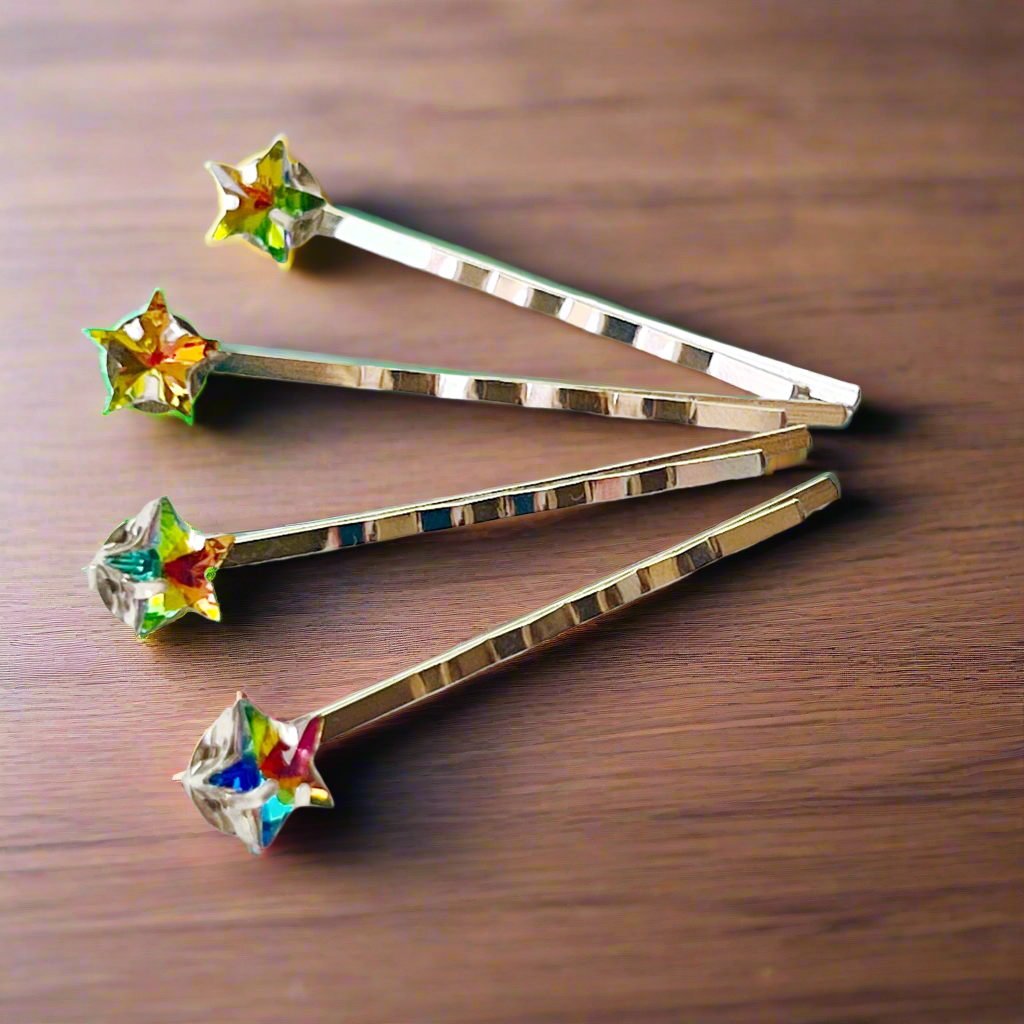 Rainbow Star Hair Pins Set of 4 Rhinestone Bobby Pins