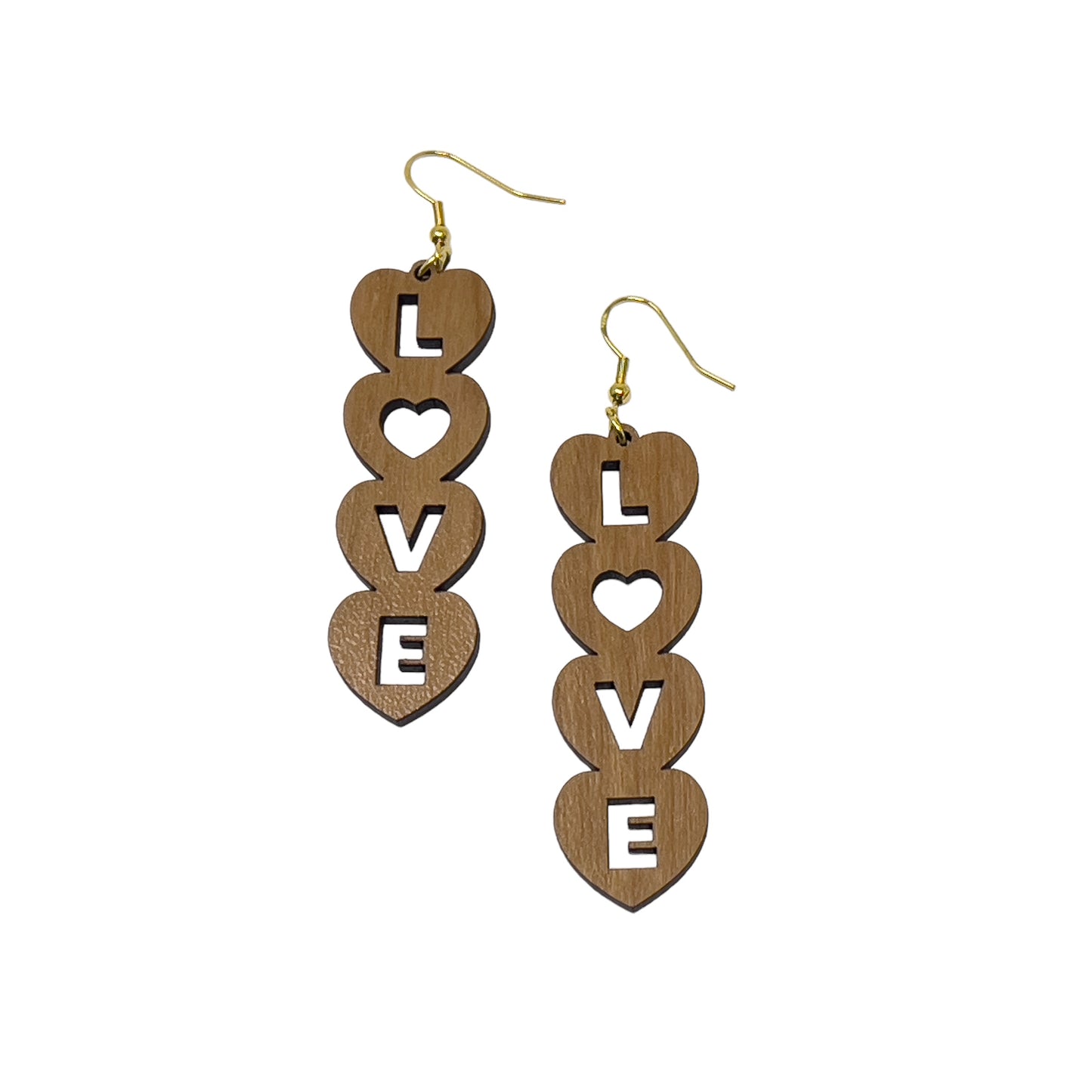 Stacked LOVE Heart Earrings – Bold Wooden Valentine’s Jewelry