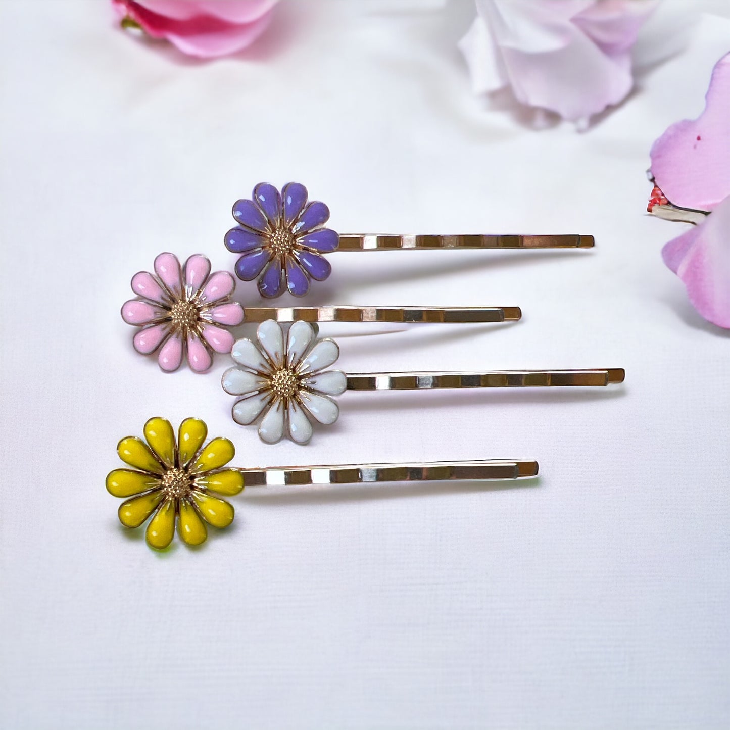 Enamel Daisy Hair Pins – Set of 4 Cottagecore Spring Accessories