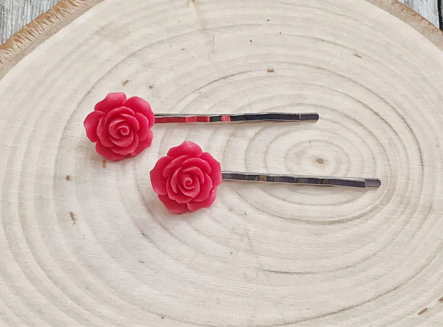 Red Flower Hair Pins - Floral Bobby Pins Set of 2 Be Grace Be Love Boutique