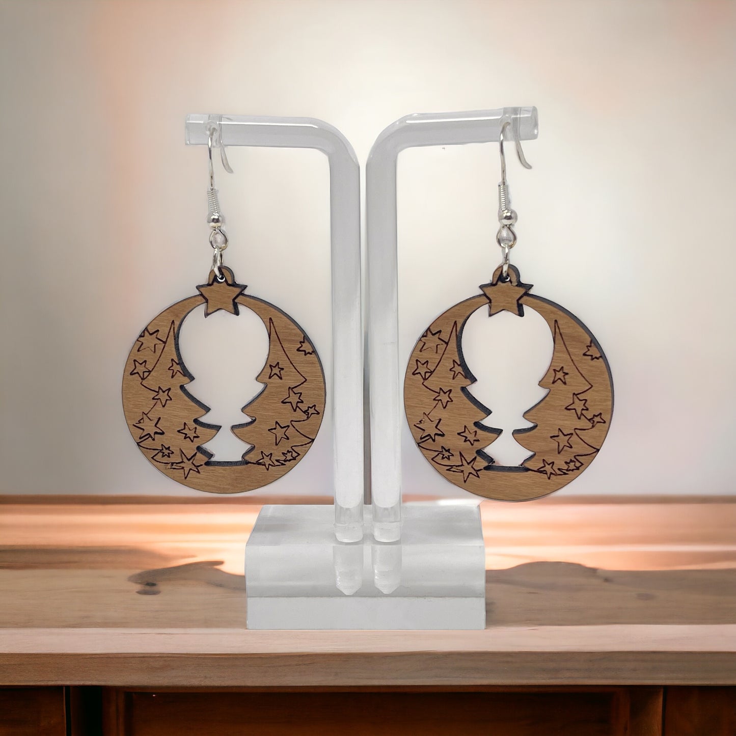 Christmas Tree Wood Earrings - Rustic Dangle Pine Tree Design, Cute Winter Holiday Accessories with a Natural Touch