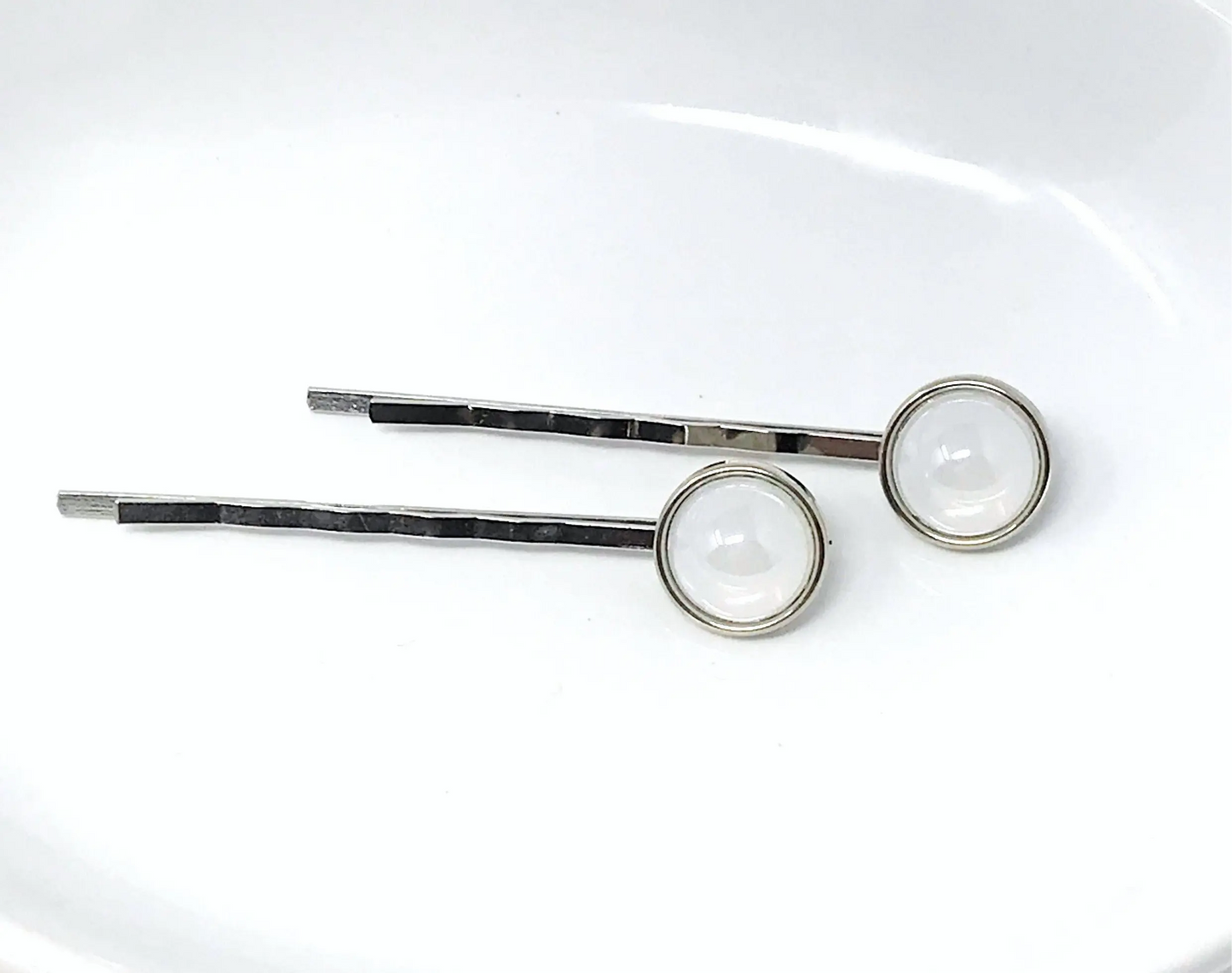 White Circle Hair Pins - Decorative Bobby Pin Set of 2 Be Grace Be Love Boutique