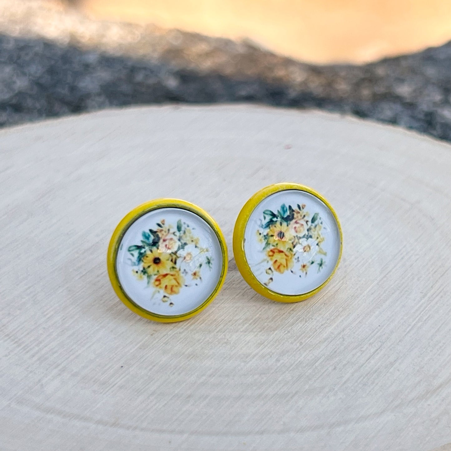 Yellow & White Floral Stud Earrings – Handmade Cottagecore Jewelry