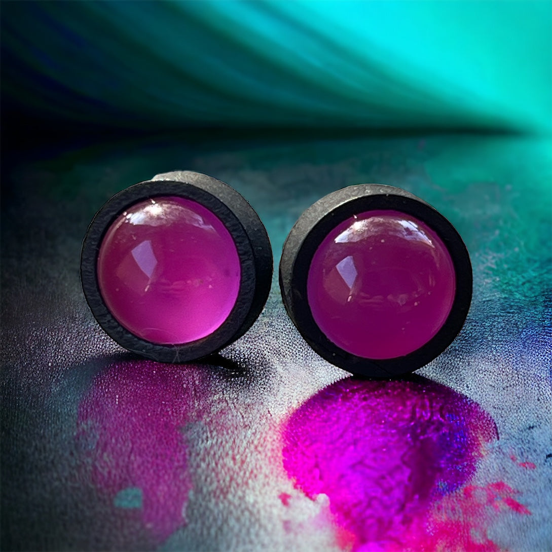 Amethyst Purple Stud Earrings – Handmade Wood & Resin Jewelry