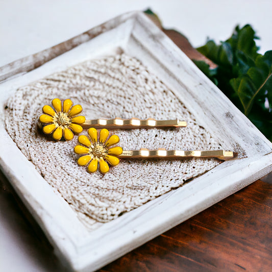 Decorative Yellow Enamel Wildflower Hair Pins - Delicate Floral Accessories