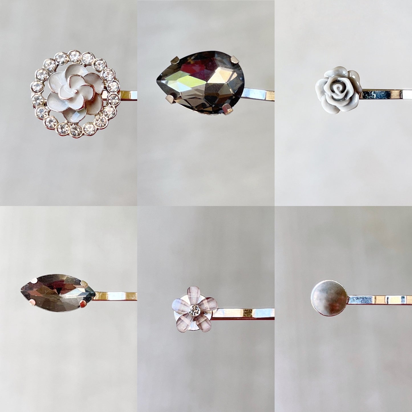 Gray Flower Rhinestone Hair Pins: Elegant Accents for Stylish Hairdos