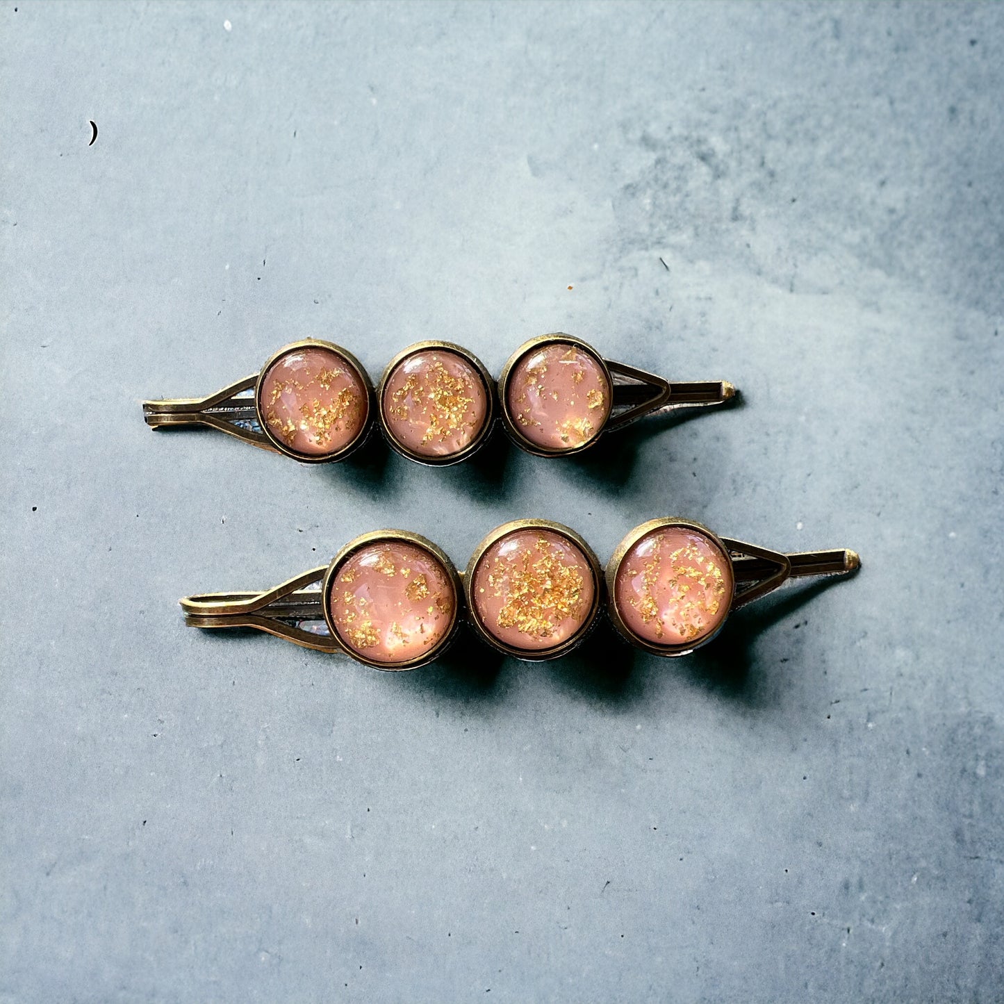 Blush Pink & Gold Foil Hair Pins – Set of 2 Romantic Handmade Accessories