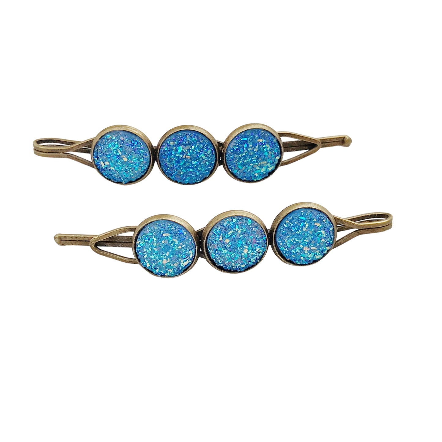 Blue Glitter Druzy Hair Pins - Sparkling & Stylish Hair Accessories