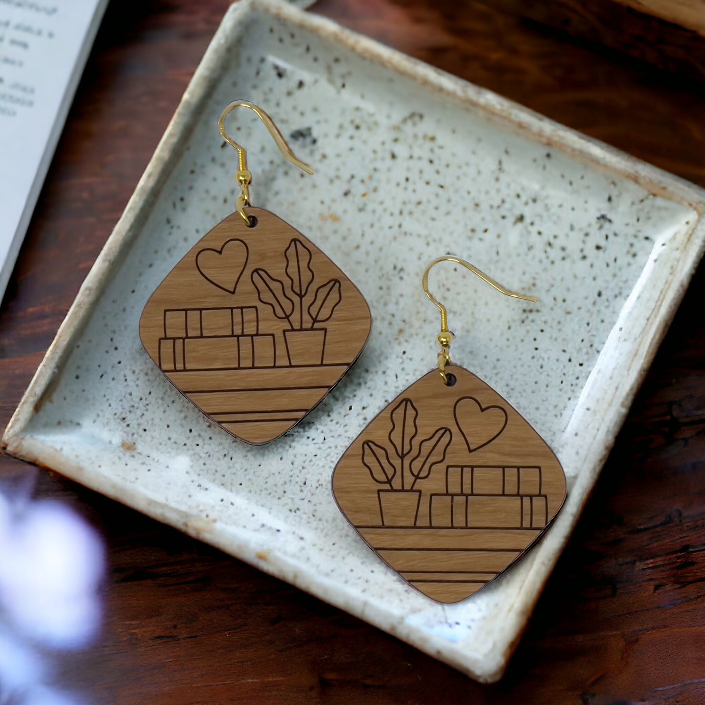 Books & Plants Wood Earrings – Boho Cottagecore Jewelry