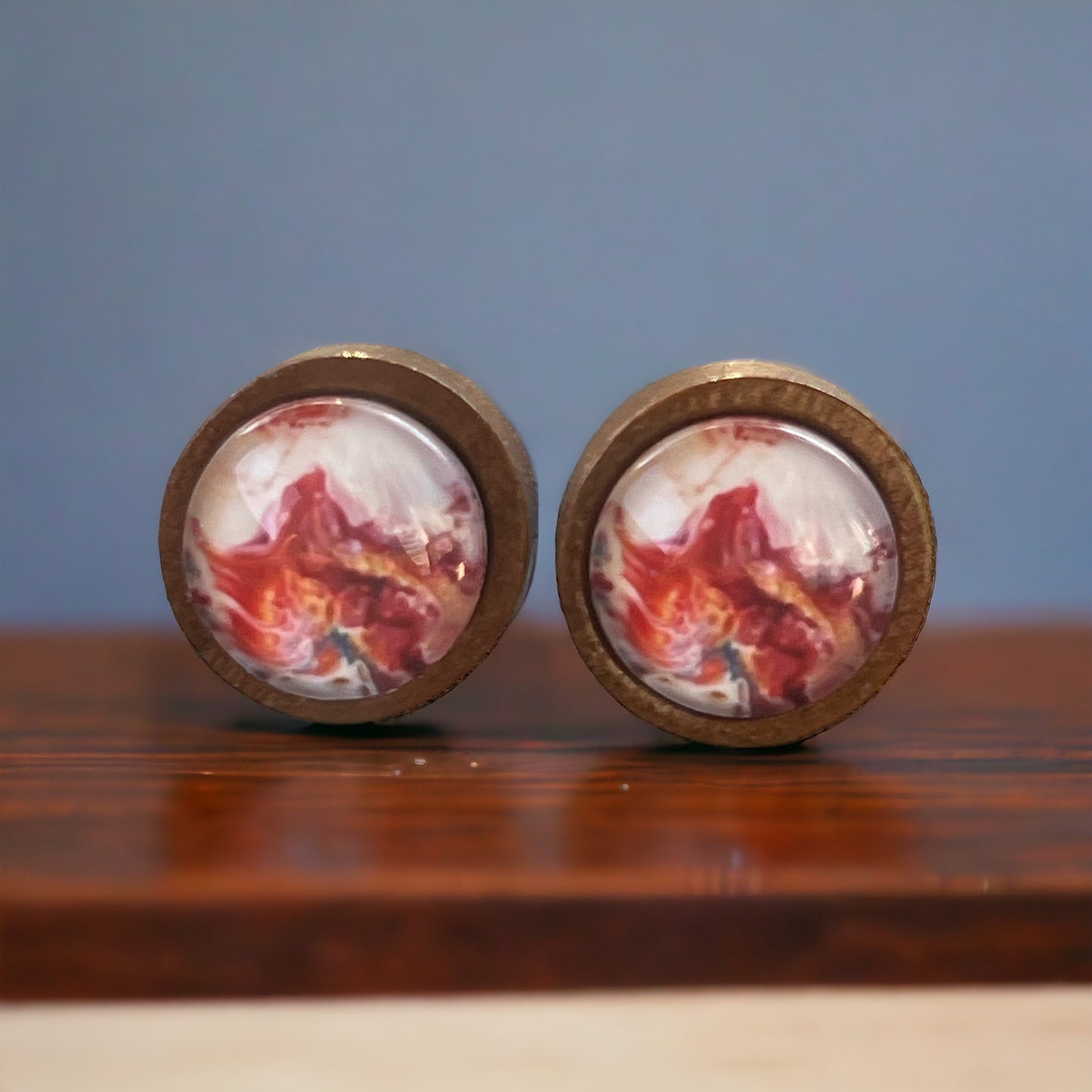 Crimson Marble Resin Stud Earrings – Earthy Artisan Jewelry