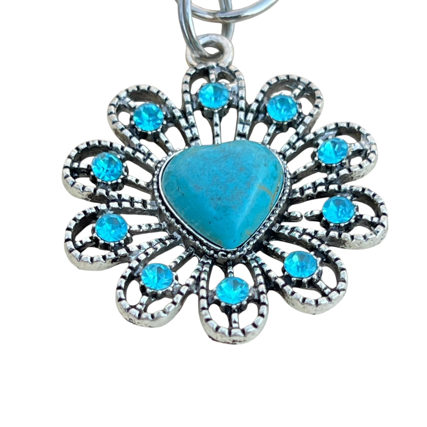 Turquoise Sunburst Keychain – Handmade Boho Bag Charm
