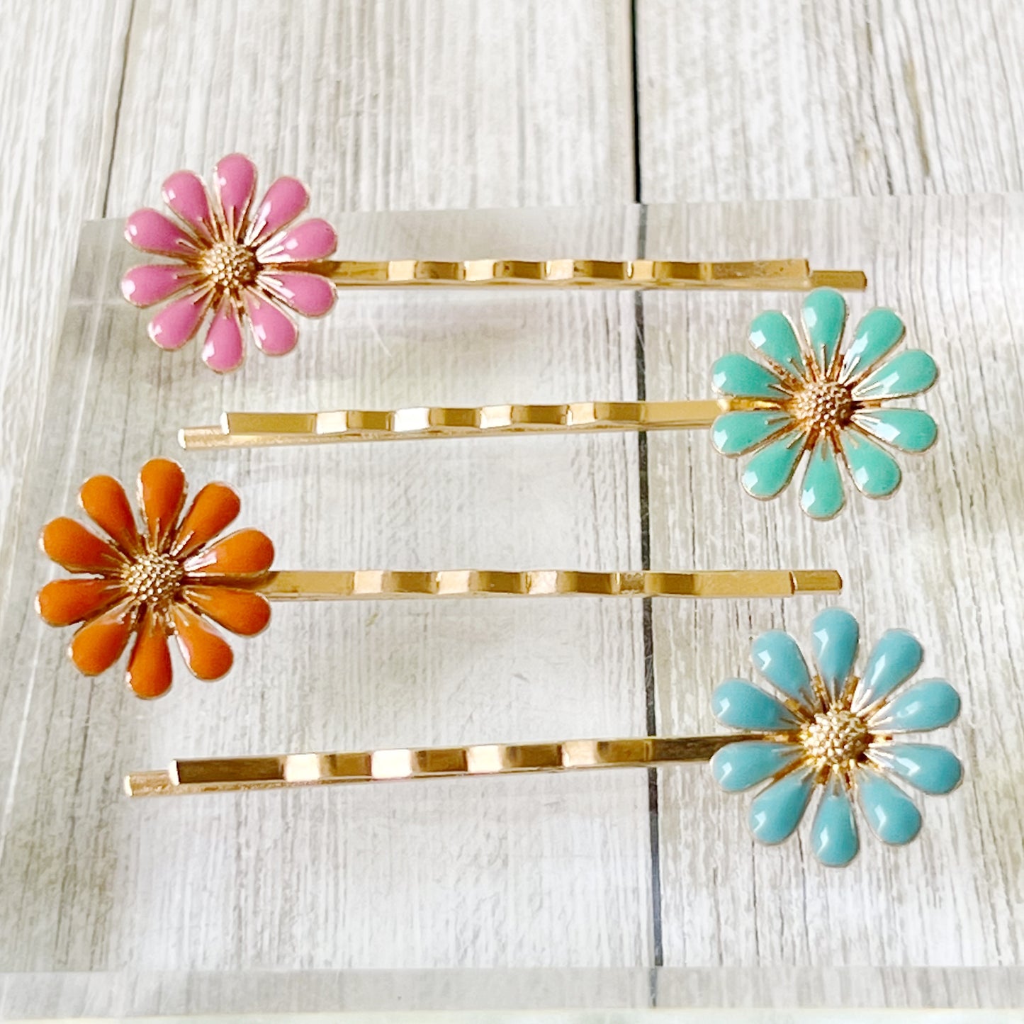 Colorful Daisy Hair Pins – Gold Bobby Pin Set with Enamel Flower Accents