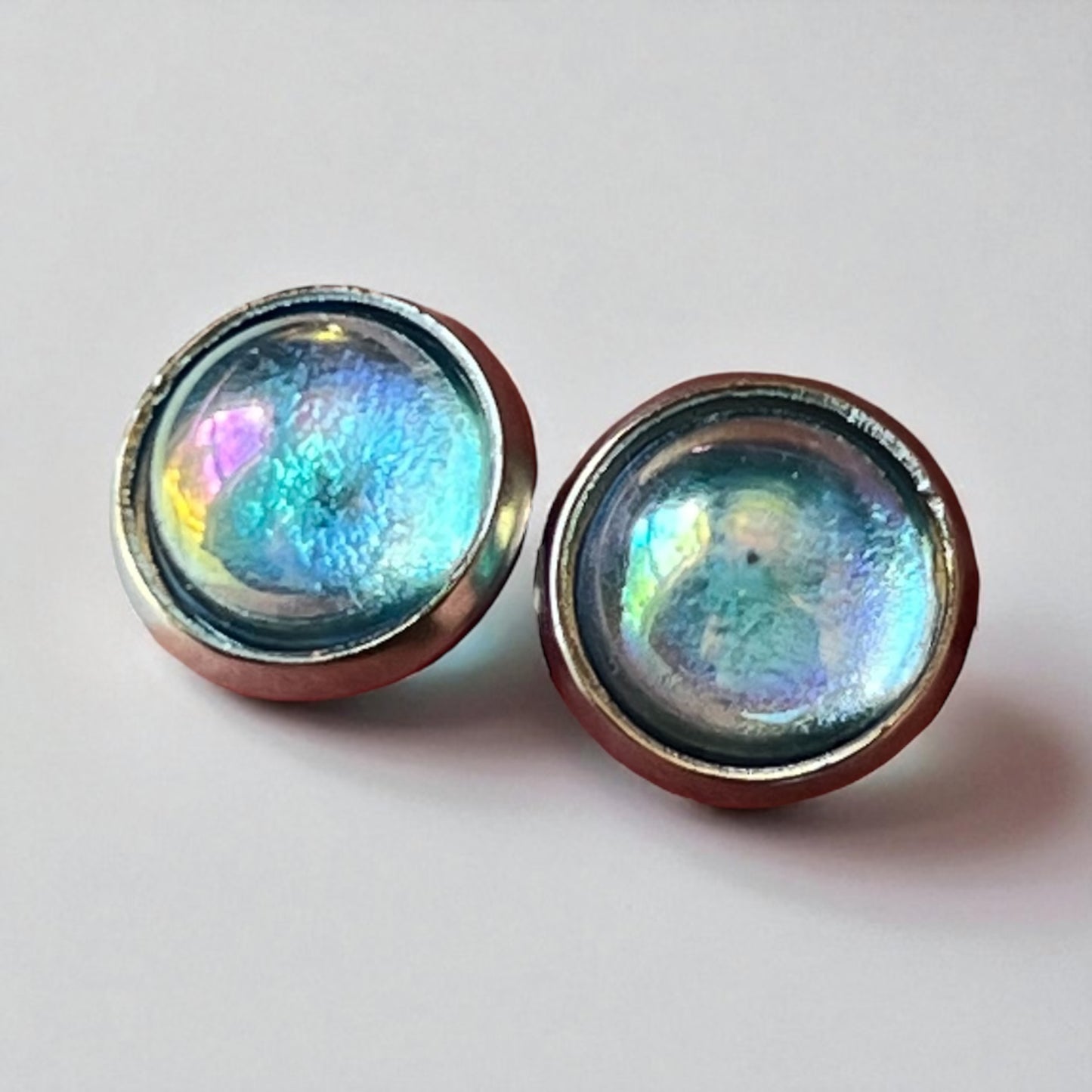 Iridescent Stud Earrings – Small Handmade Rainbow Dome Posts for Women