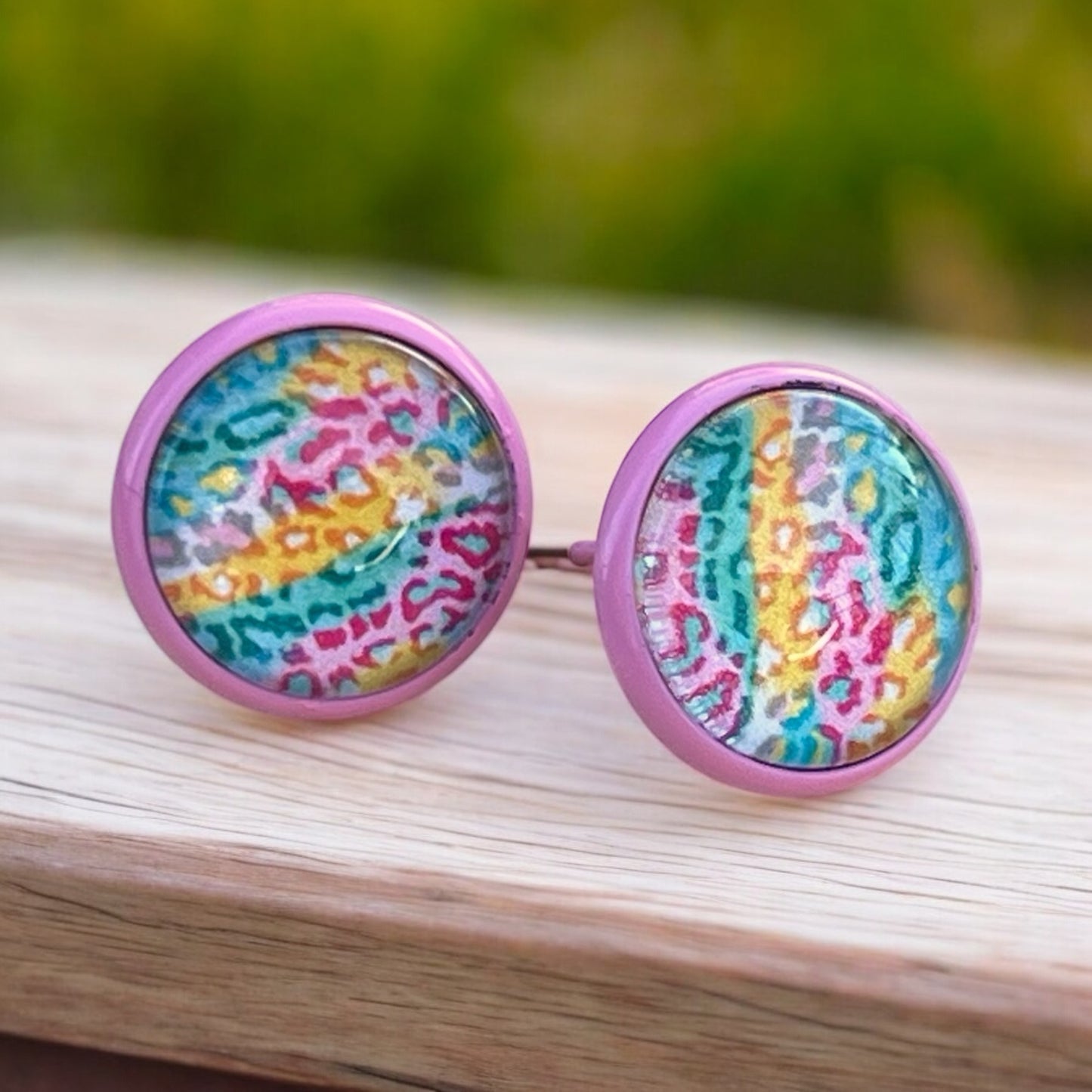 Spring Leopard Print Stud Earrings – Handmade Pastel Animal Print Jewelry