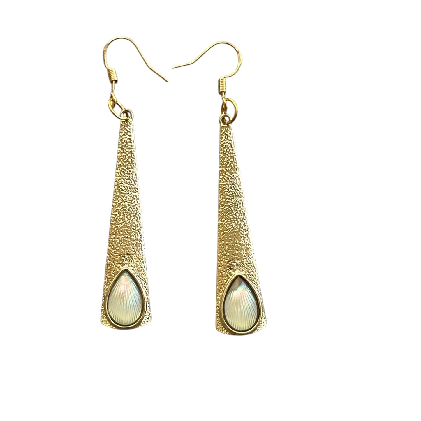 Textured Gold Teardrop Earrings – Iridescent Shell Dangles