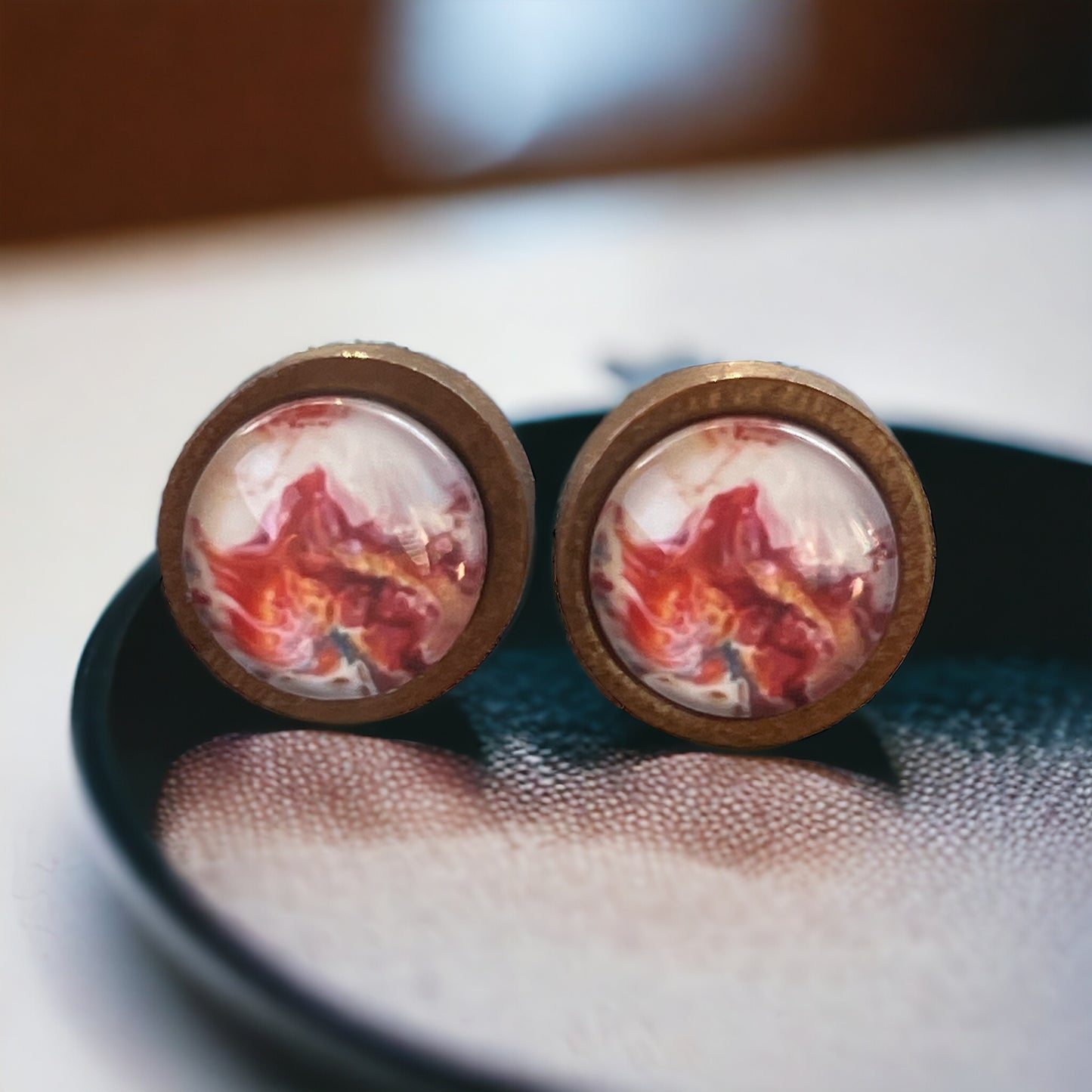 Crimson Marble Resin Stud Earrings – Earthy Artisan Jewelry