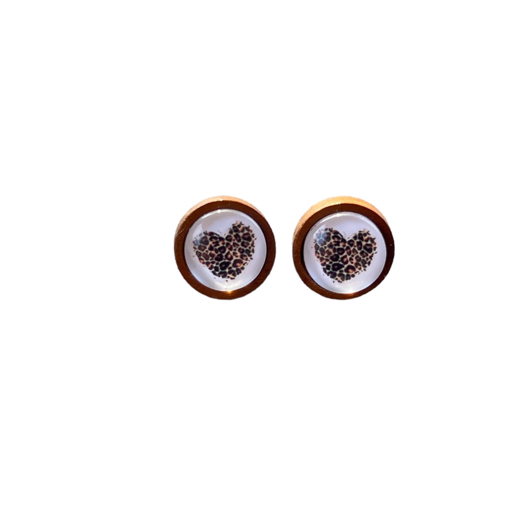 Animal Print Heart Wood Earring Studs - Rustic & Unique Accessories