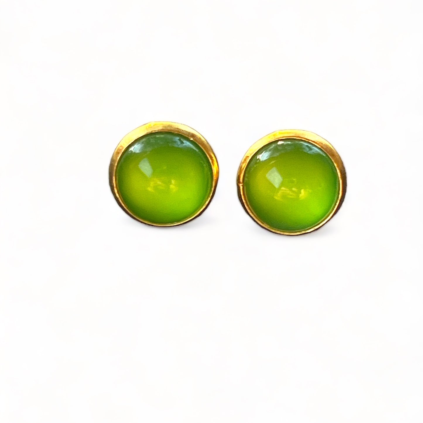 Lime Green Stud Earrings – Glossy Gold Bold Color Jewelry