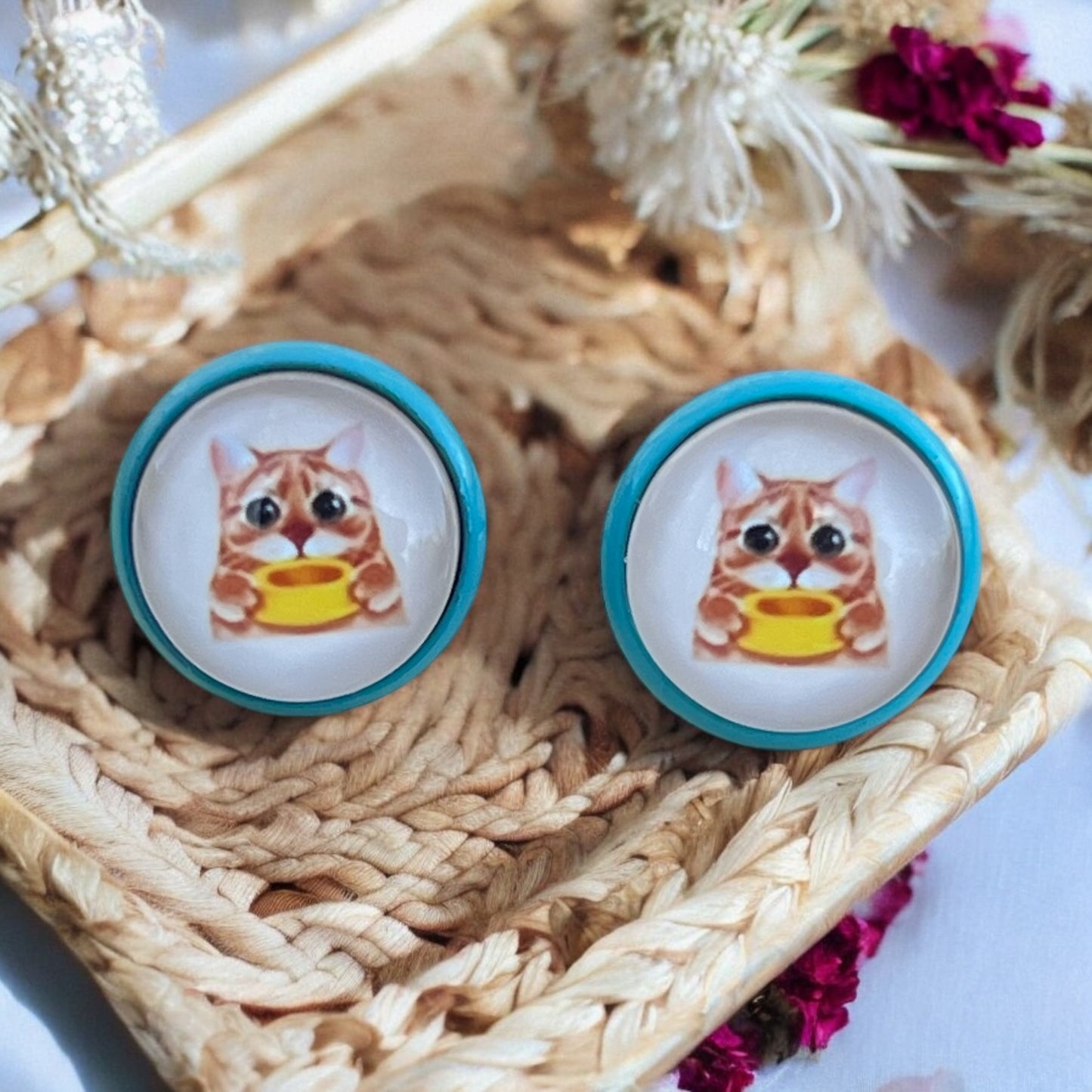 Hungry Cat Stud Earrings – Handmade Kitty Jewelry