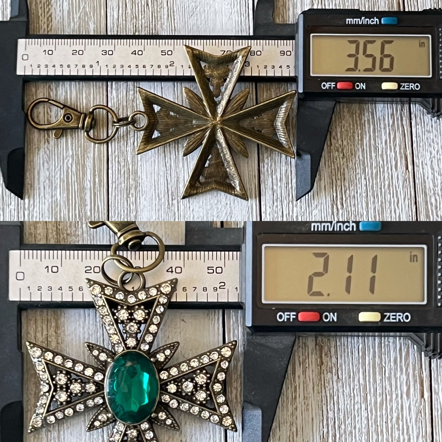 Emerald Jeweled Cross Purse Charm – Vintage-Inspired Bag Accessory